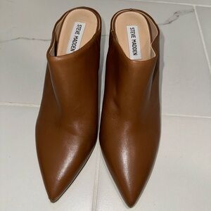 Steve Madden Barrie Tan Block Heeled Mules Cognac Size 9 Pointed Toe